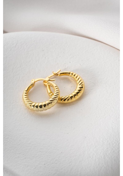 925 Ayar Gümüş Gold Rengi Çizgili Model 20 Mm Şarnel Küpe Gold