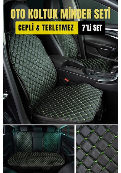 Deri-vinil Oto Minder Seti Yeşil 7 Parça