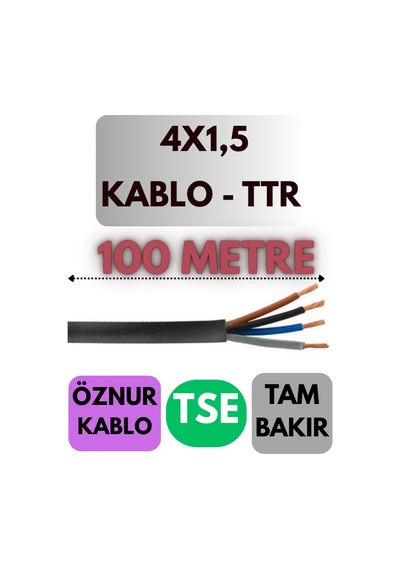 Öznur 4x1,5 Ttr Kablo Metre Seçenekli Siyah - 100 Metre