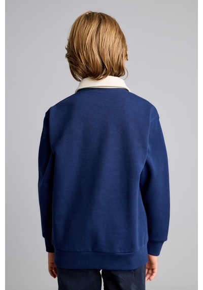 Defacto Oversize Polo Yaka Çizgili İçi Yumuşak Tüylü Uzun Kollu Sweatshirt Erkek Çocuk I3296a826wnnv31 Lacivert-nv31