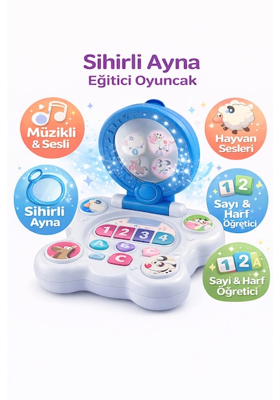Sihirli Ayna Eğitici Oyuncak Müzikli, Sesli, Sayı & Harf Öğretici, 18 Ay+
