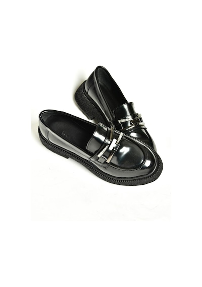 Fox Shoes T996198408 Siyah Rugan Kalın Tabanlı Makosen Kadın Ayakkabı Siyah-rugan Siyah