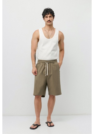 Vamos Basic Oversize Keten Şort Haki