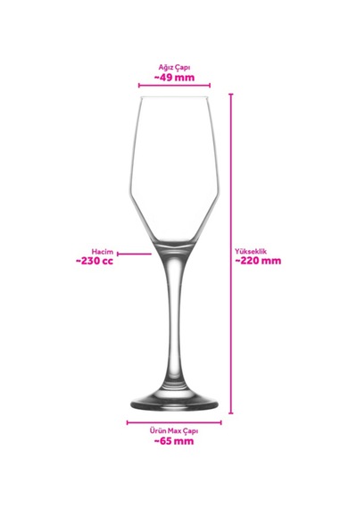 Lav Ella Cam Şampanya Kadehi 6'lı 230 ml Ayaklı (Kahve Yanı Su/Kokteyl Bardağı)