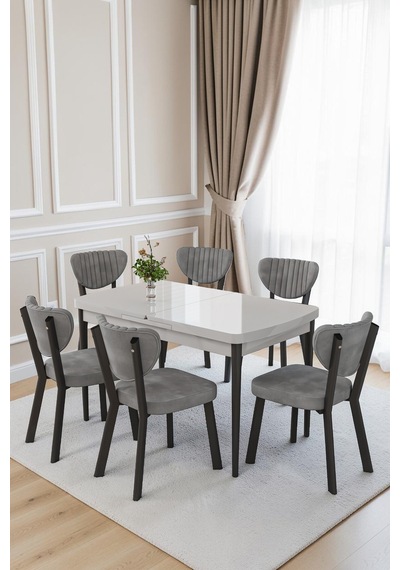 Mutfak Masası Takımı 6 Kişilik Açılır Masa Sandalye Takımı Salon Masası Yemek Masası-elma Takım Mdf Beyaz - Gri Mutfak Masası Takımı 6 Kişilik Açılır Masa Sandalye Takımı Salon Masası Yemek Masası-elma Takım Mdf Beyaz - Gri