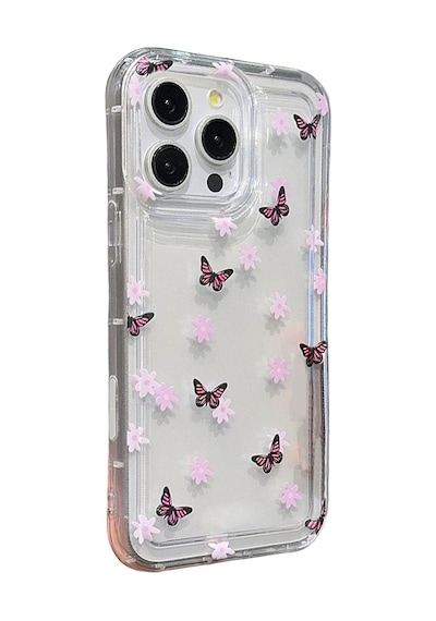 Apple Uyumlu iPhone 15 Pro Max Çiçekli Butterfly Seri Silikon Kapak