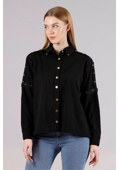 Verymoda Metal Detaylı Gömlek - F1326 SİYAH