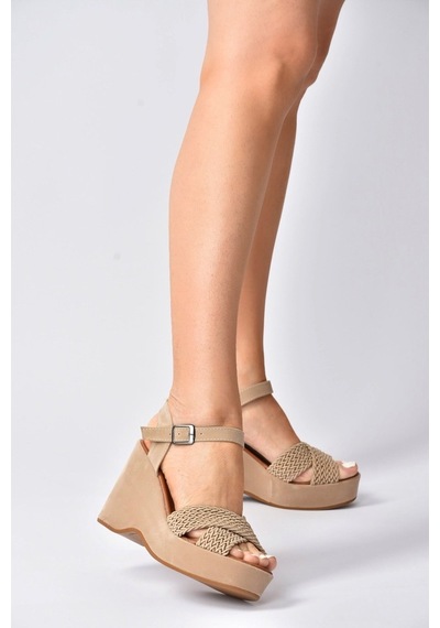 Fox Shoes Ten Süet Kadın Dolgu Topuklu Ayakkabı K250909002
