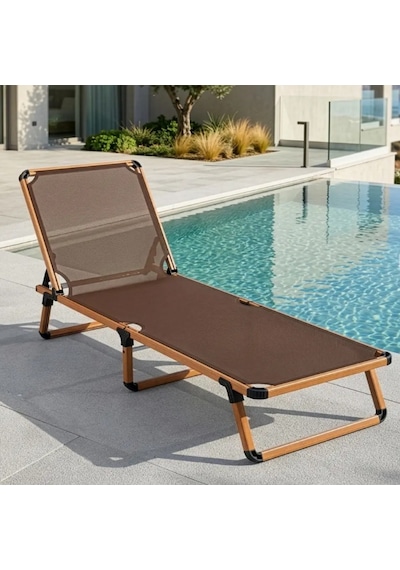 Missidea Alüminyum Katlanır Ve Taşınır Şezlong Teak+gold Black Kahverengi