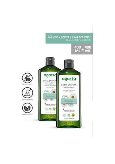 Agarta Yağlı Saçlar İçin Arındırıcı Tuzsuz Şampuan 400ml X 2 Adet