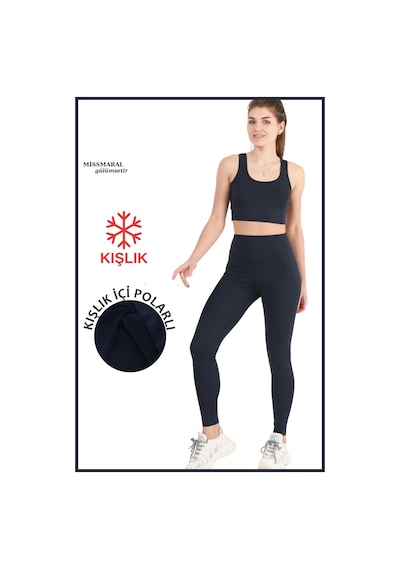 Missmaral Kadın Kışlık Içi Polarlı Yüksek Bel Toparlayıcı Tayt Lacivert Curve High Waist Fleece Winter 1028 Lacivert