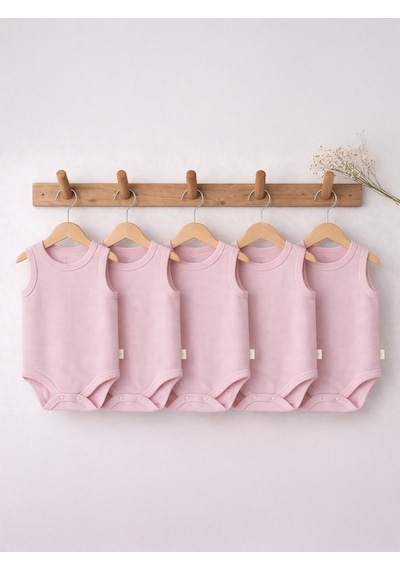 Civil Baby Organik 5 Li Sıfır Kol 3-9 Ay Çıtçıtlı Badi - Pembe