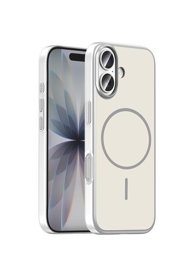 iPhone 16 Kılıf M-safe Şarj Özellikli Zore Lora Pc Kapak - Gümüş