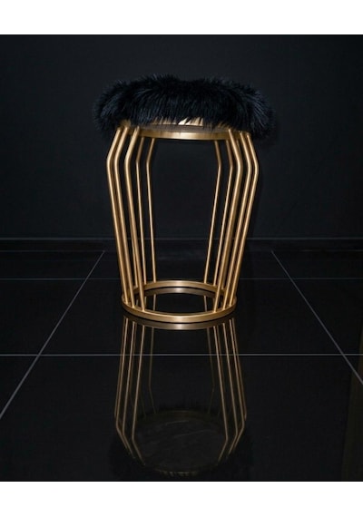 Wersace Gold Siyah Peluş Puf