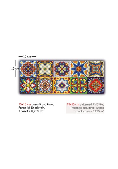 Tink Kendinden Yapışkanlı Karnaval Desenli Pvc Karo Kaplama 15x15 Cm 10'lu Paket