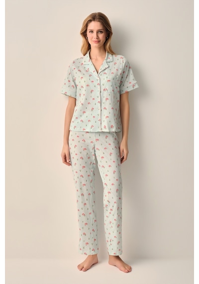 Suwen Melinda Pamuklu Gömlek Yaka Pijama Takımı Sh26607660b1141 Yeşil
