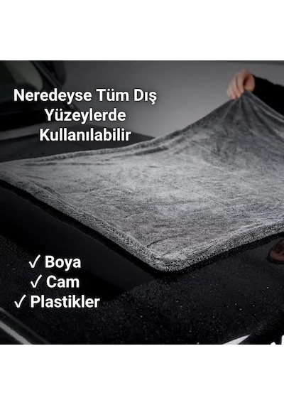 Polham 40x60cm 1200gsm Süper Su Emici Özellikli Mikrofiber Araç Kurulama Havlusu, Çizik Ve İz Bırakmaz Bez