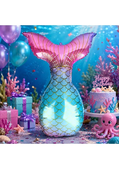 Deniz Kızı Kuyruk Folyo Balon 85x52 Cm Doğum Günü Parti Dekorasyonu Çok Renkli