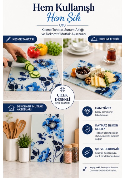 Cam Kesim Panosu Çiçek Desenli 25 35 Çok Renkli