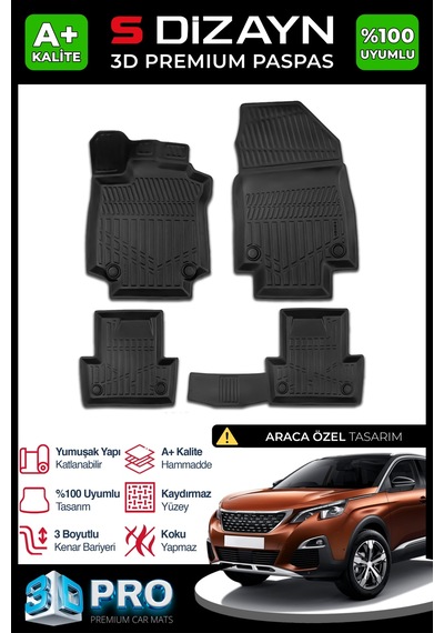 Peugeot 3008 3d Pro Havuzlu Paspas 2016-2023 A+ Kalite