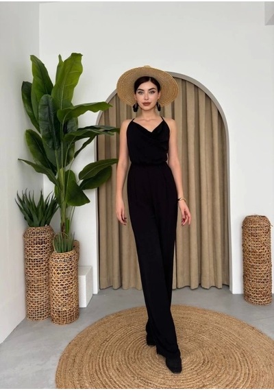 Darcy Sırt Dekolteli Tulum Siyah