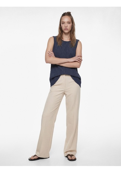 Koton Bisiklet Yaka Slim Fit Bürümcük Kolsuz Bluz Mavi 6sal30012ık Mavi