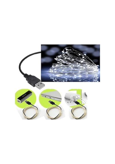 Beyaz Renk 10 Metre Usbli Tel Peri Led Ip Dekoratif Süs Işık Yılbaşı Süsü