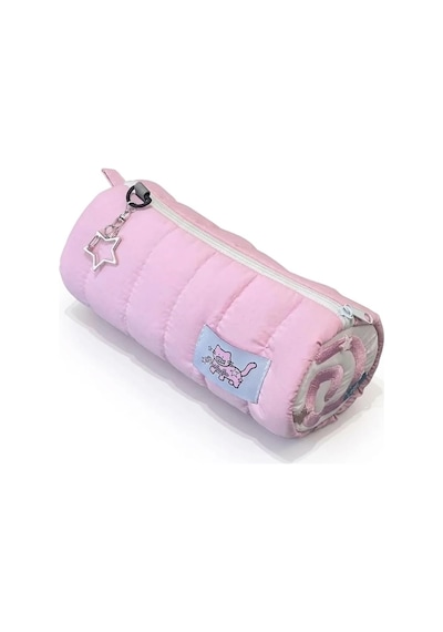 Fufu Narutomaki Y2k Rulo Pembe Kalemlik Pembe Kırtasiye Makyaj Düzenleyici Çanta Kalem Kutusu 124-Pembe
