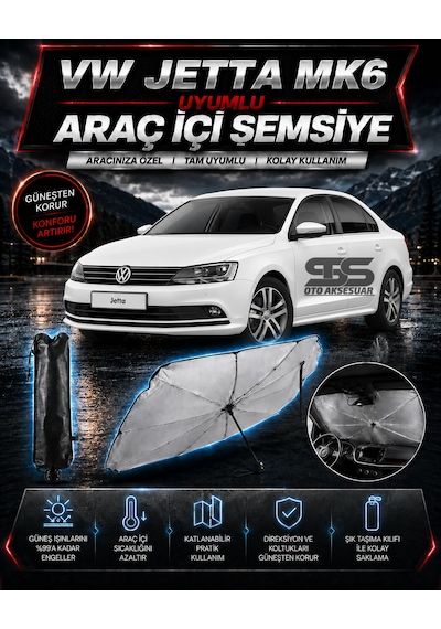Volksvogen Jetta Mk6 Araç Ön Cam Güneşliği Katlanabilir Şemsiye Oto Güneşlik Uv Korumalı Gölgelik Araba Oto Şemsiyesi