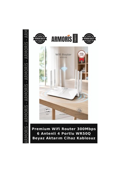 Premium Wifi Router 300mbps 6 Antenli 4 Portlu Wr50q Beyaz Aktarım Cihaz Kablosuz