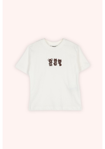Panço Erkek Çocuk Nakış Detaylı T-shirt Lacivert Beyaz
