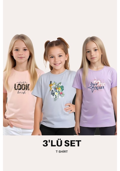 Fyk Kids Kız Çocuk 3'lü Happines- Honey-sassy Baskılı Tişört Çok Renkli Fyk Kids Kız Çocuk 3'lü Happines- Honey-sassy Baskılı Tişört Çok Renkli