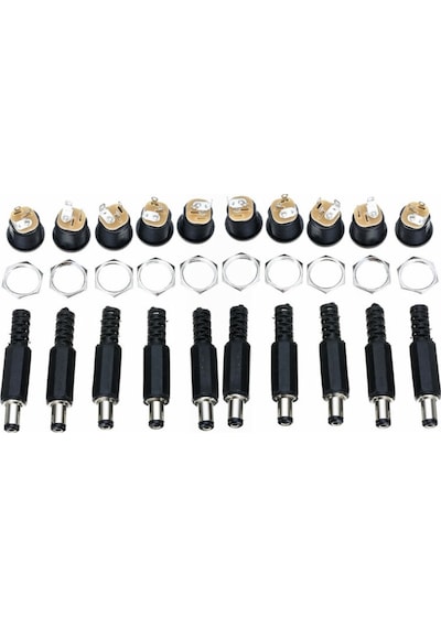 10 Set 2.1Mm Dc Power Jak Erkek Fiş + Dişi Somunlu Jack Soke...