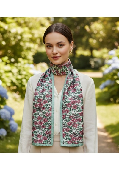 Jade Blossom Desen Şık & Zarif Kadın Aksesuarı Saten Fular 30x165cm Çok Renkli