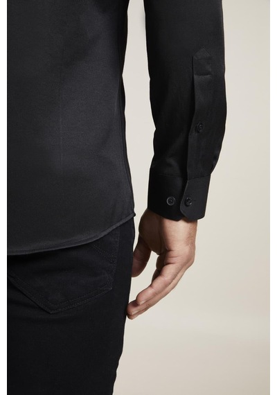 Efor Slim Fit Pamuk Saten Klasik Siyah Gömlek Gk 604 Siyah