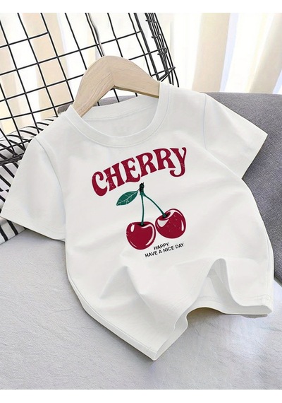 Uyguntarz Çocuk Happycherry Baskılıtasarım Tshirt Beyaz