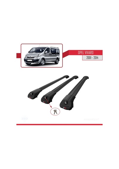 Opel Vivaro 2001-2014 Arası İle Uyumlu Ace-1 Ara Atkı Tavan Barı Siyah 3 Adet Bar