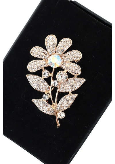 Seviyor Sevmiyor Papatya Broş Gold Renkli Çiçekli Kristal Taşlı Kadın Yaka İğnesi Çiçek Broş Çok renkli
