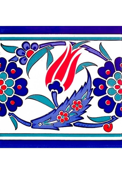 Armada Çini 20X20 CM Ks 26 İznik Lale Desenli Seramik Çini Bordür