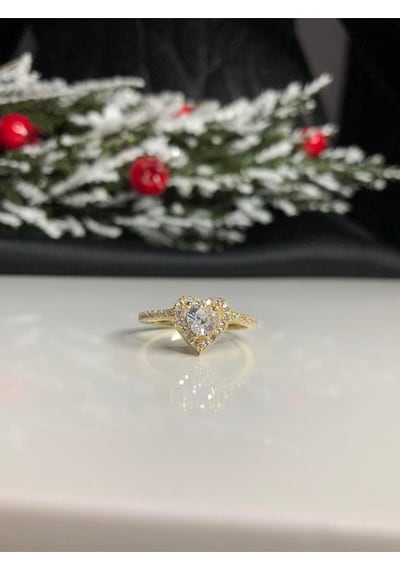 Vog Swarovski Taşlı Beyaz Kalpli 925 Ayar Gümüş Yüzük