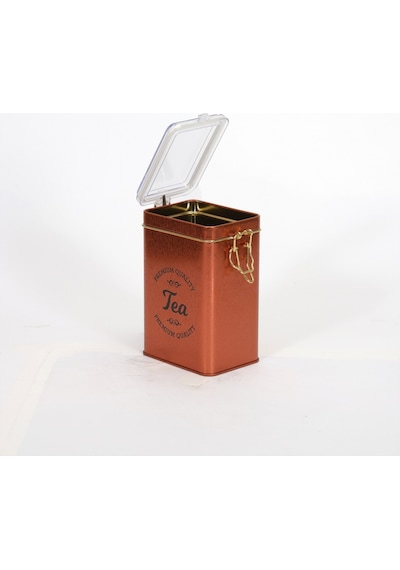 Evle Sn Tea Copper Desenli Kilitli Kapaklı Dikdörtgen Metal Saklama Kabı 1 L7.5 x 10 x 15 CM Çok Renkli