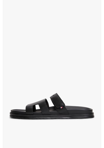 Tommy Hilfiger Erkek Ayarlanabilir Premium Siyah Deri Sandalet-13409 Siyah