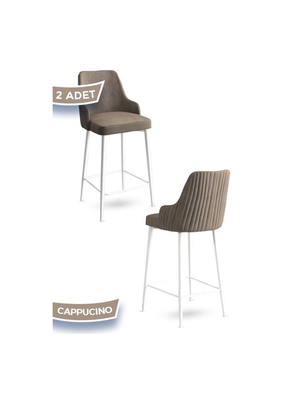 Canisa Enox Serisi,2 Adet Cappucino Sandalye Yemek Odası Bar Sandalyesi, Babyface Kumaş, Beyaz Metal Ayak Sandalyeler Cappucino Ayaklar Beyaz