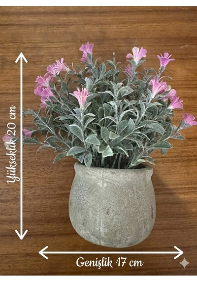 Saksıda Dekoratif Pembe Bahar Çiçeği - 20 Cm Yapay Çiçek 3 Saksı Pembe