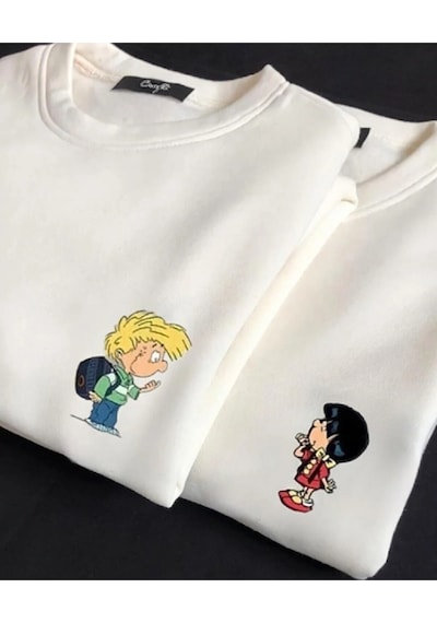 Startmore Beyaz 2'li Unisex Özel Sevgili Kombin Beyaz Sweatshirt Bisiklet Yaka