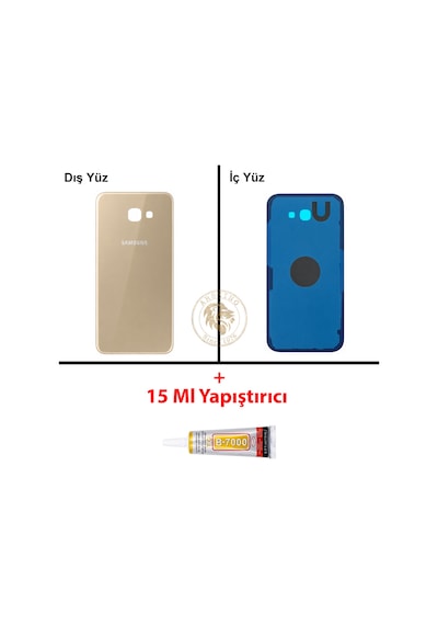 Samsung Galaxy A7 2017 A720 Gold Renk Arka Kapak + B7000 Yapıştırıcı Arka Cam Batarya Kapağı Pil Kapağı Lazer Kesim Back Cover Galaxy A7 2017 Uyumlu