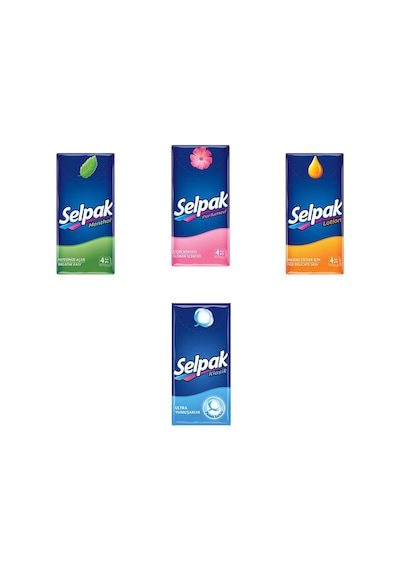 Selpak Mentollü + Çiçek Kokulu + Hassas Ciltler + Ultra Yumuşak Mendil 4 x 10'lu
