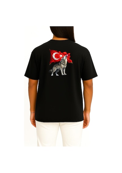 Bahriyeli Collection Oversize Türkün Nefesi Göğüs Ve Sırt Baskılı Unisex T-shirt Siyah