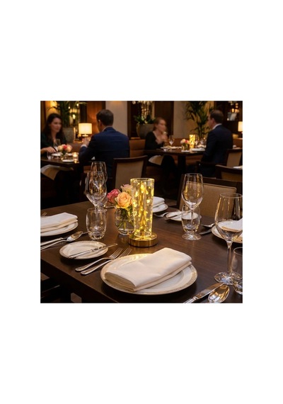 Plentiful Plentiful Silindirik Kristal Altın Toz Model Led Masa Lambası Gold Tabanlı, Dokunmatik, 3 Renk Işık