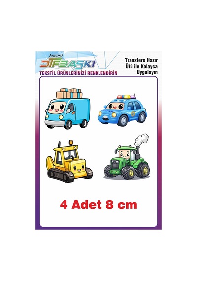 4 Adet Sevimli Araçlar Ütü İle Yapışan Tişört Tekstil Baskı 2938